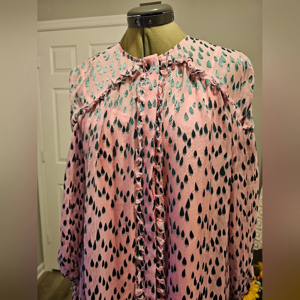 Saloni Pixie Mini Pink and Green Patterned Women's Dress Sz 6 - Picture 11 of 16